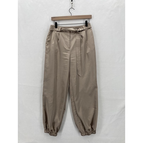Maeve Anthropologie Pants Womens 4 Beige Satin Belted Jogger Elastic Cuffs Boho - Picture 1 of 15